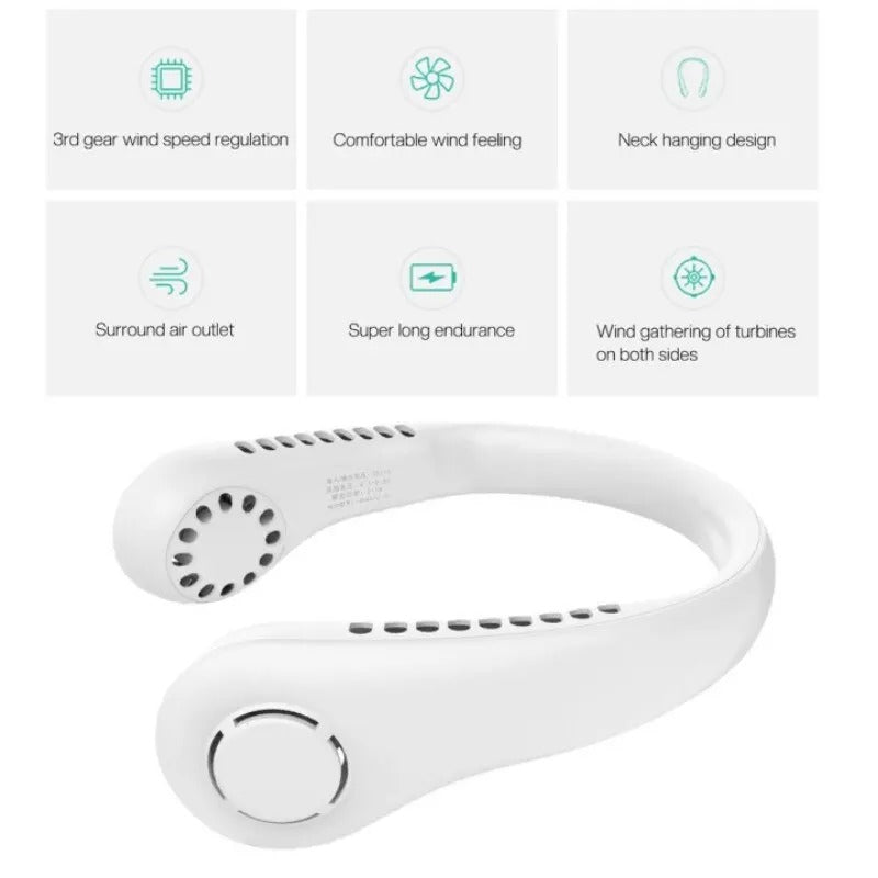Mini Hanging Neck Fan High Wind 3 Speed Adjustable USB Charging Portable Quiet Super Long Life Outdoor Sports Office Camping