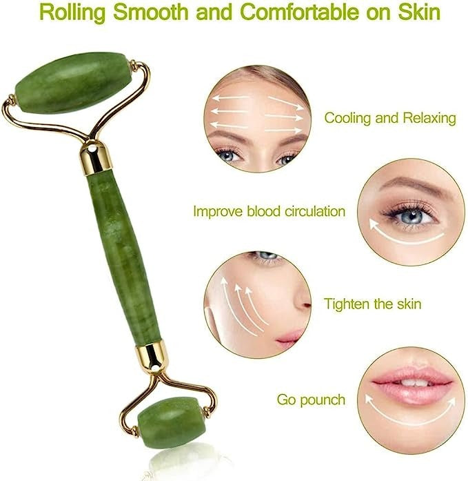 Jade Roller And With Guasha (Marble Stone) Stimulates Healthier Skinet, Facial Roller For Skin