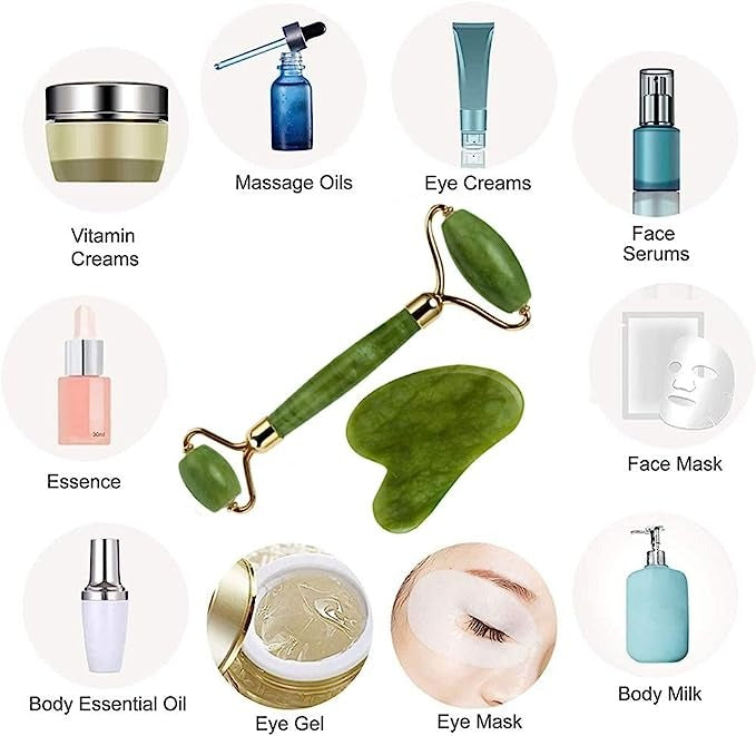 Jade Roller And With Guasha (Marble Stone) Stimulates Healthier Skinet, Facial Roller For Skin