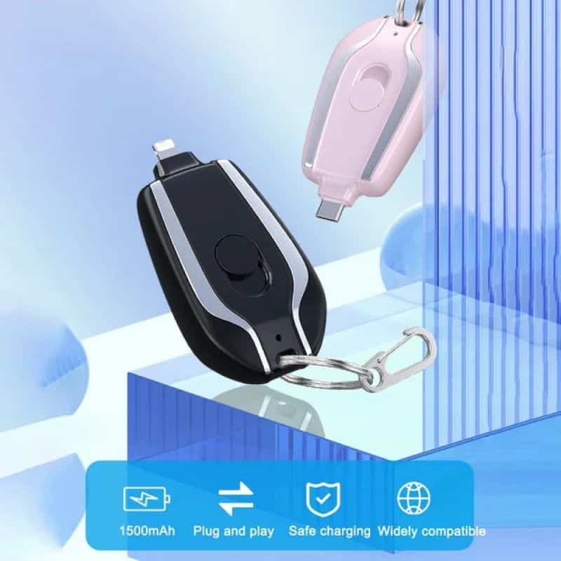 Portable Keychain Charger 1500mAh: Ultra-Compact Mini Battery Pack Fast Charging Backup Power Bank