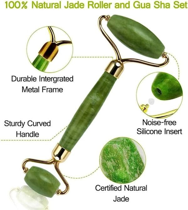 Jade Roller And With Guasha (Marble Stone) Stimulates Healthier Skinet, Facial Roller For Skin