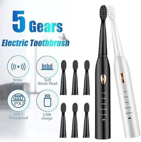Smart Electric Toothbrush – For Adults & Kids | 5 Cleaning Modes, USB Rechargeable, Built-In Timer